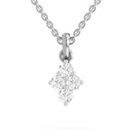A silver-tone diamond pendant necklace featuring a four-stone diamond cluster in a diamond shape, suspended from a classic curb chain against a white background.