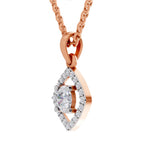 Rose gold evil eye pendant necklace with a clear oval center stone and surrounding small clear stones, shown on a white background.
