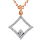 Rose gold diamond pendant necklace featuring a double halo diamond design with a central round-cut diamond, suspended from a matching rose gold chain on a white background.
