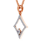 Rose gold geometric diamond pendant necklace with clear pavé stones and a central marquise-cut gemstone, shown on a white background.