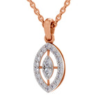 Rose gold pendant necklace featuring a marquise-cut diamond surrounded by a double halo of small round diamonds, suspended from a matching rose gold chain on a white background.