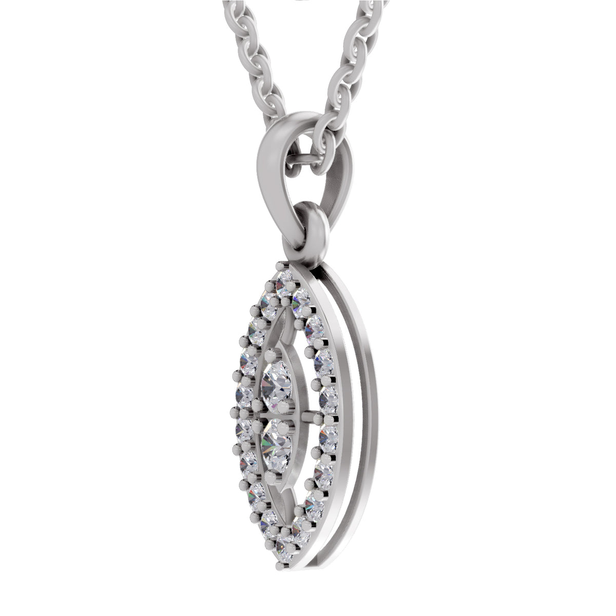 A silver-tone evil eye pendant necklace with clear crystals, shown against a plain white background.