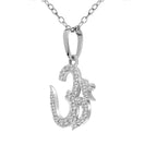A silver Om pendant necklace paved with small clear stones, hanging from a silver link chain against a plain white background.
