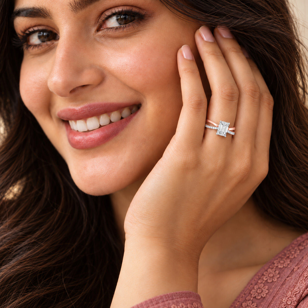 Lucilla Crossover Emerald Lab Grown Diamond Ring