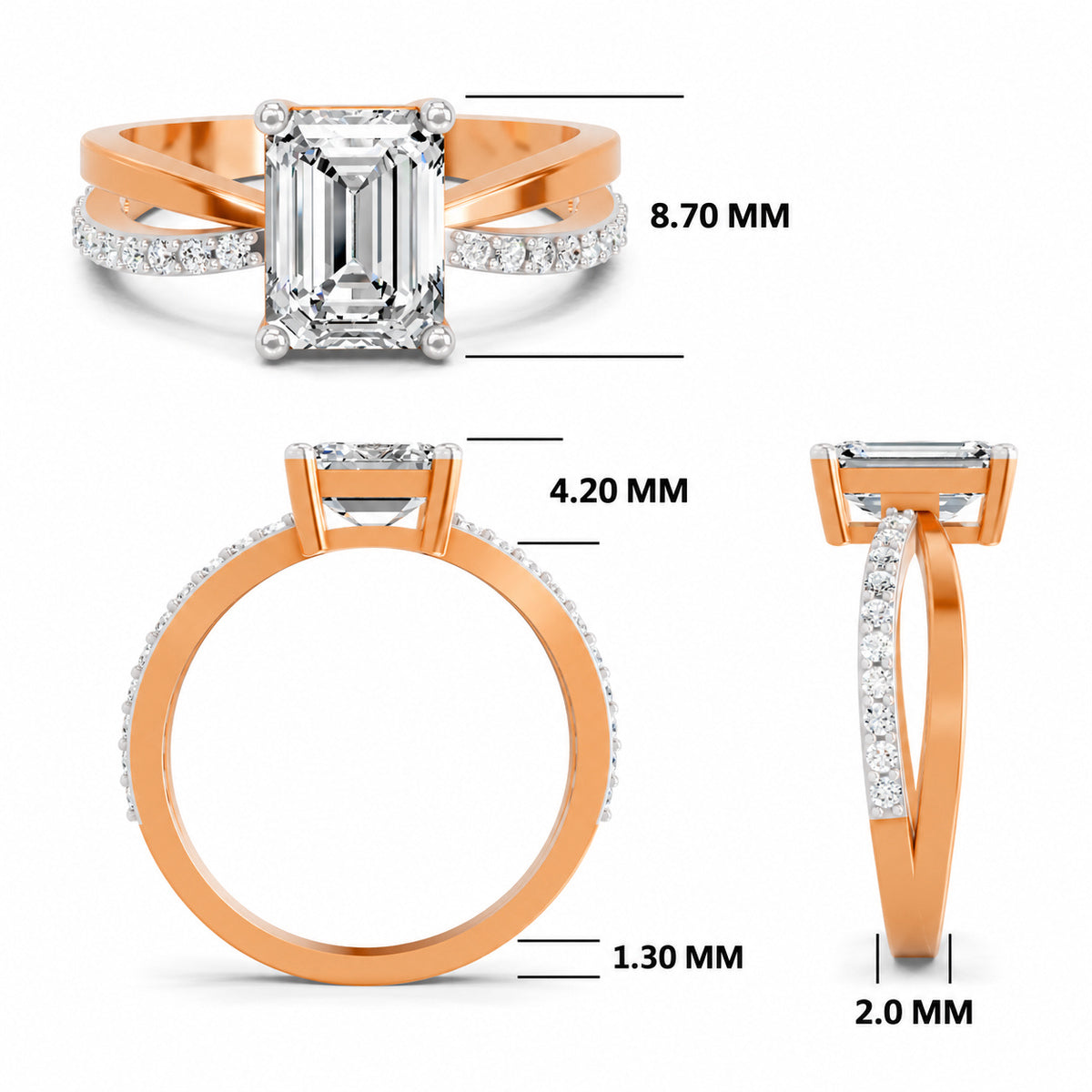 Lucilla Crossover Emerald Lab Grown Diamond Ring