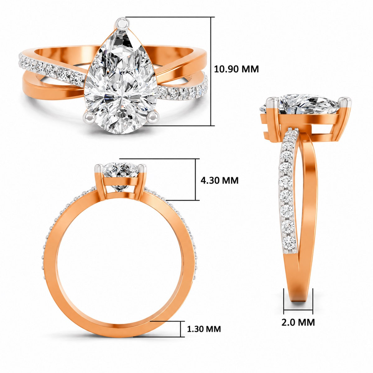 Roselia Crossover Pear Lab Grown Diamond Ring
