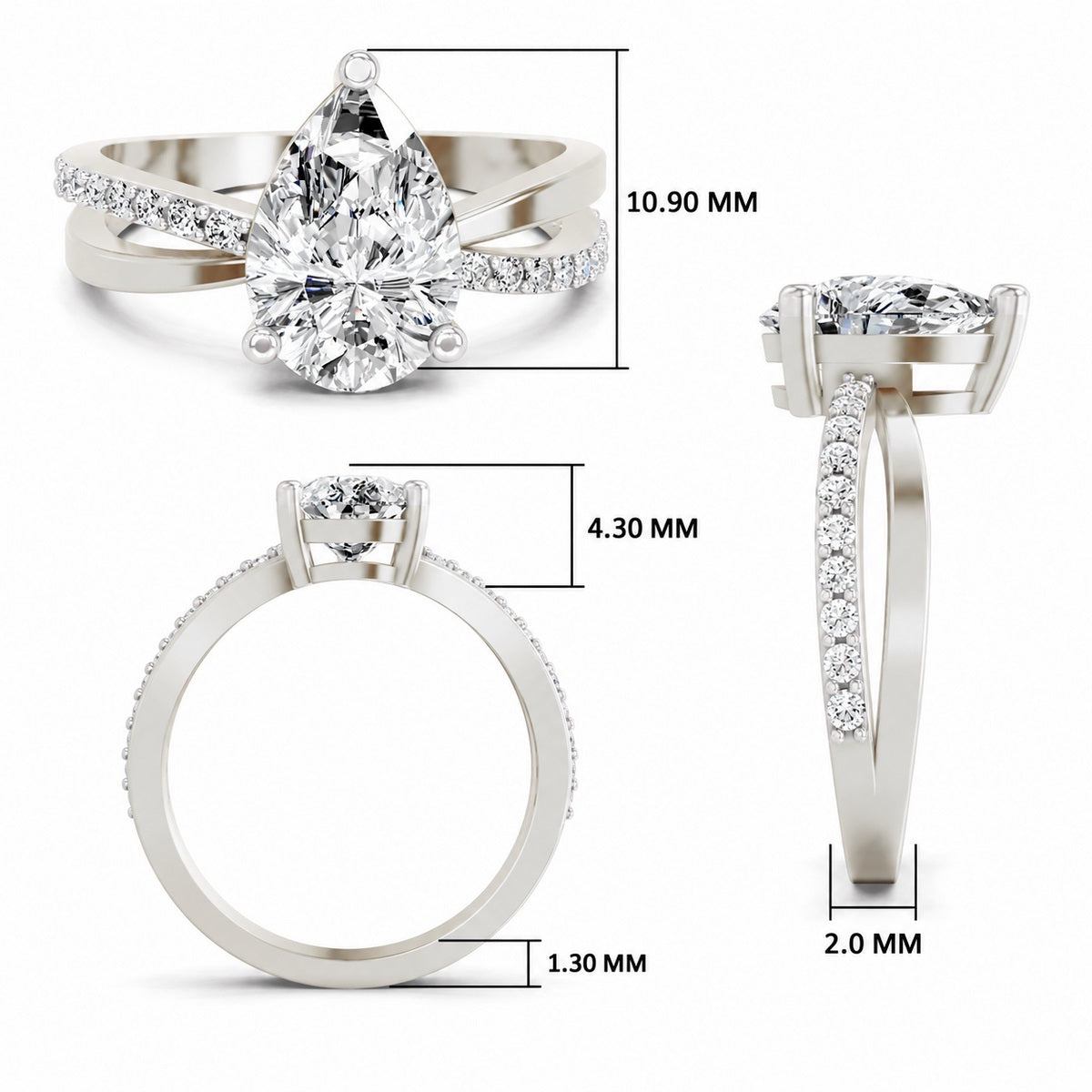 Roselia Crossover Pear Lab Grown Diamond Ring