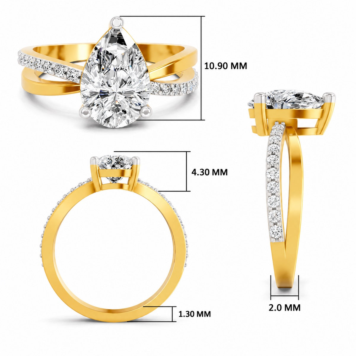 Roselia Crossover Pear Lab Grown Diamond Ring