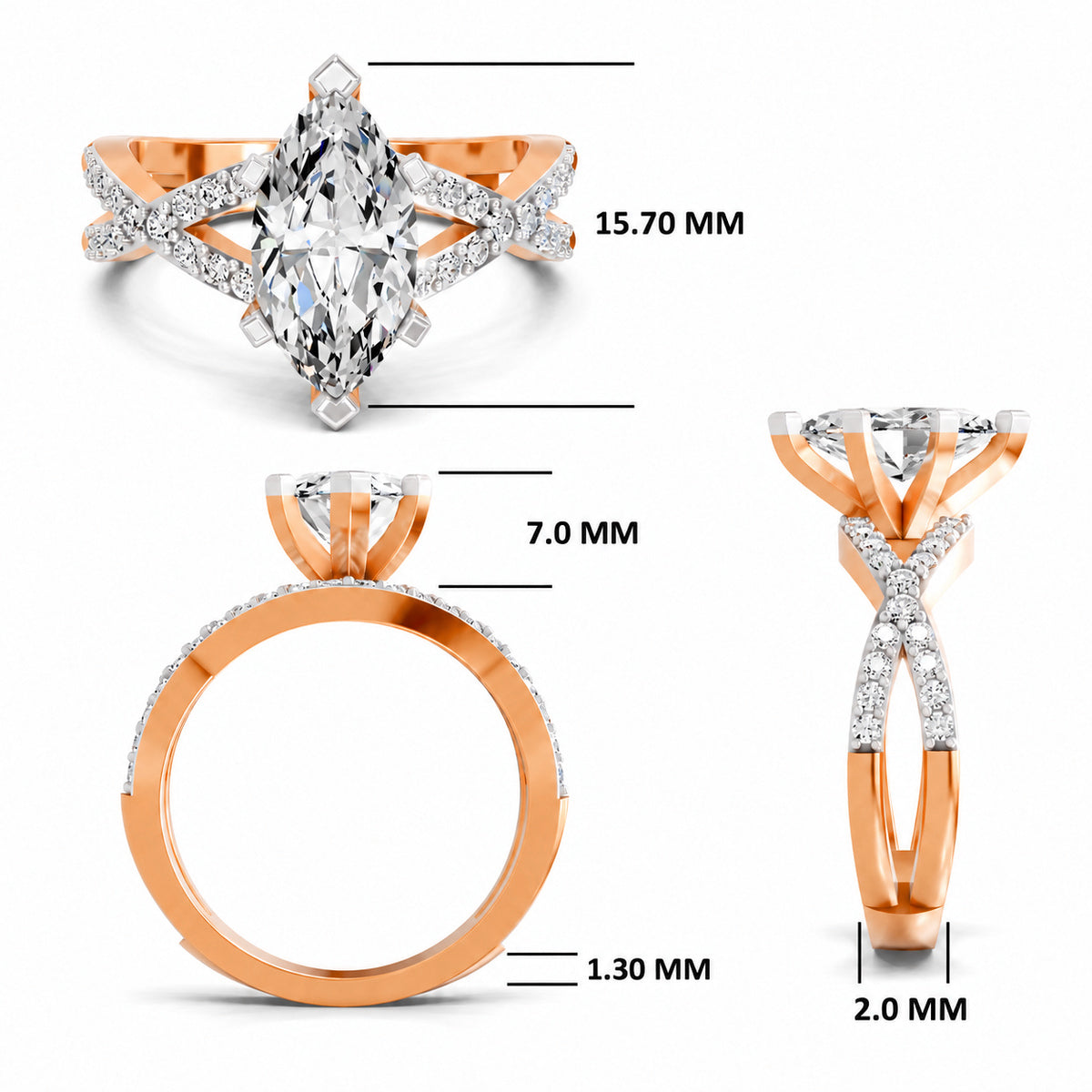 Blandina Intersecting Marquise Lab Grown Diamond Ring