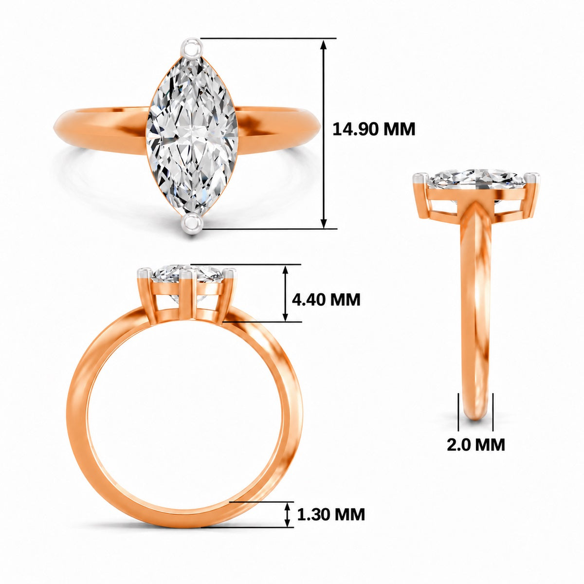 Eldarosa Ridged Marquise Lab Grown Diamond Ring
