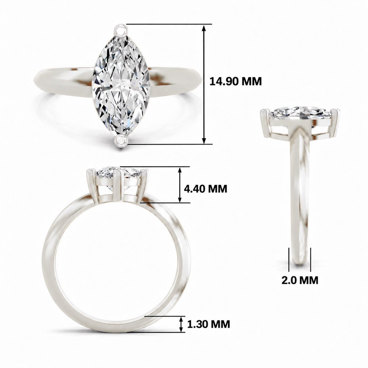Eldarosa Ridged Marquise Lab Grown Diamond Ring