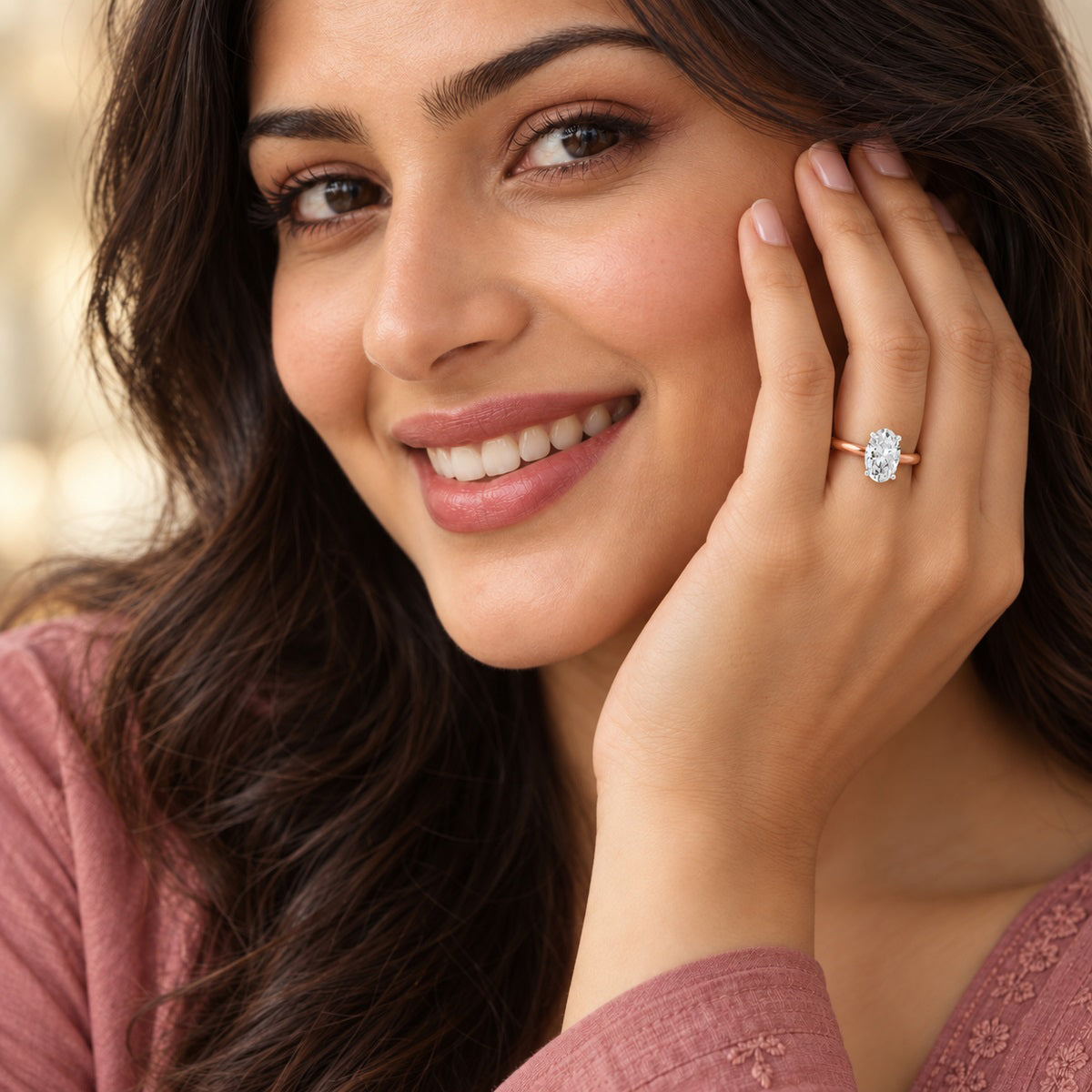 Cipriana Ridged Oval Lab Grown Diamond Ring