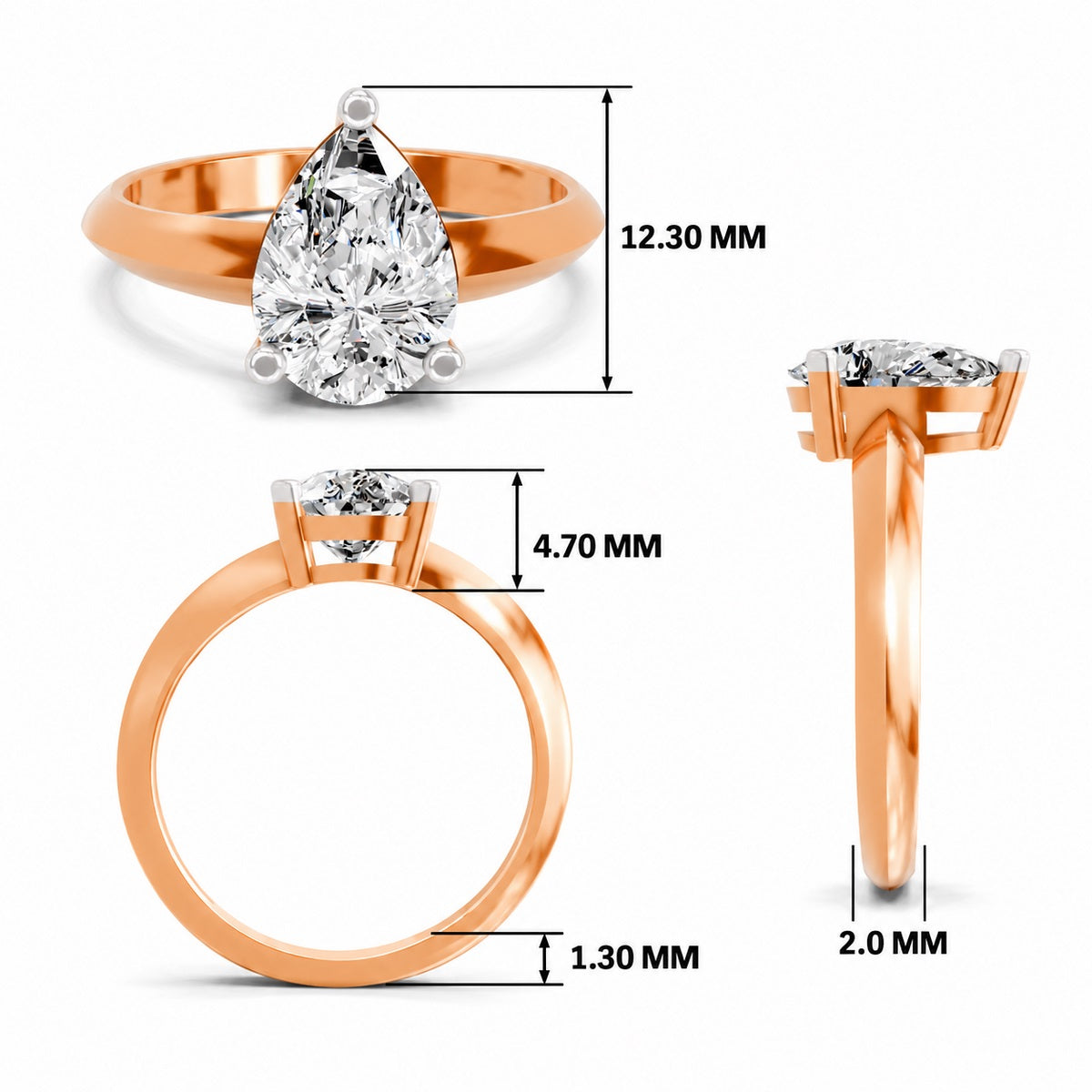 Drusilla Ridged Pear Lab Grown Diamond Ring