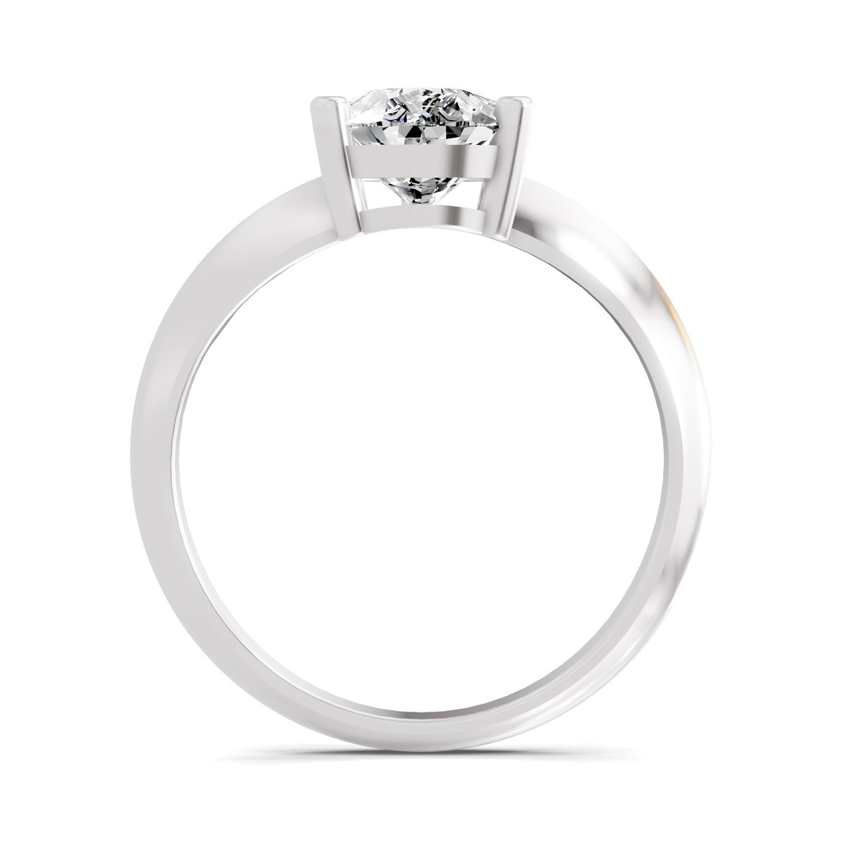 Round brilliant-cut diamond solitaire ring featuring a polished white gold band with a four-prong setting, shown from the side against a white background.


