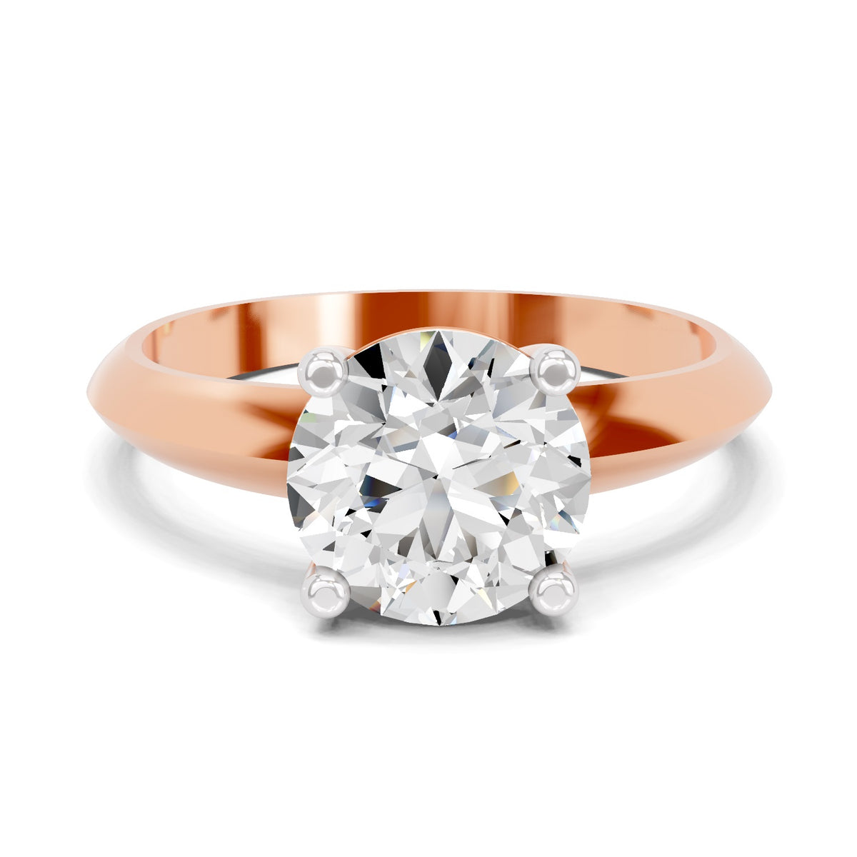Top view of a rose gold round-cut 2.00 ct diamond solitaire engagement ring