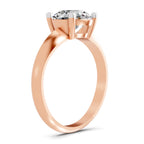 Angled view of a rose gold round-cut 2.00 ct diamond solitaire engagement ring