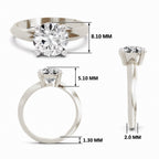 White gold round-cut 2.00 ct diamond solitaire engagement ring, shown with size dimensions in millimeters