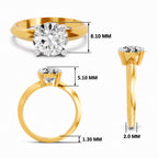 Yellow gold round-cut 2.00 ct diamond solitaire engagement ring, shown with size dimensions in millimeters