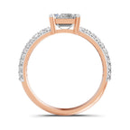 Front view of a rose gold emerald-cut 2.00 ct diamond engagement ring with a pavé diamond band