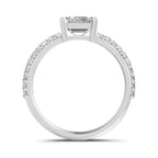 Front view of a white gold emerald-cut 2.00 ct diamond engagement ring with a pavé diamond band
