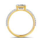 Front view of a yellow gold emerald-cut 2.00 ct diamond engagement ring with a pavé diamond band