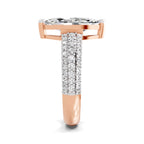 Side view of a rose gold marquise-cut 2.00 ct diamond engagement ring with a pavé diamond band