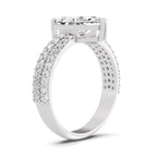 Angled view of a white gold marquise-cut 2.00 ct diamond engagement ring with a pavé diamond band