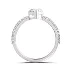 Front view of a white gold marquise-cut 2.00 ct diamond engagement ring with a pavé diamond band