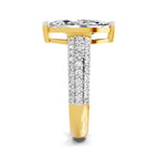 Side view of a yellow gold marquise-cut 2.00 ct diamond engagement ring with a pavé diamond band