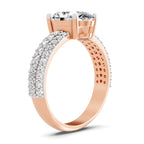 Angled view of a rose gold oval-cut 2.00 ct diamond engagement ring with a pavé diamond band