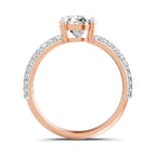 Front view of a rose gold oval-cut 2.00 ct diamond engagement ring with a pavé diamond band