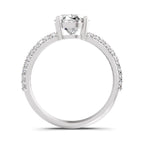 Front view of a white gold oval-cut 2.00 ct diamond engagement ring with a pavé diamond band