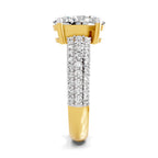Side view of a yellow gold oval-cut 2.00 ct diamond engagement ring with a pavé diamond band
