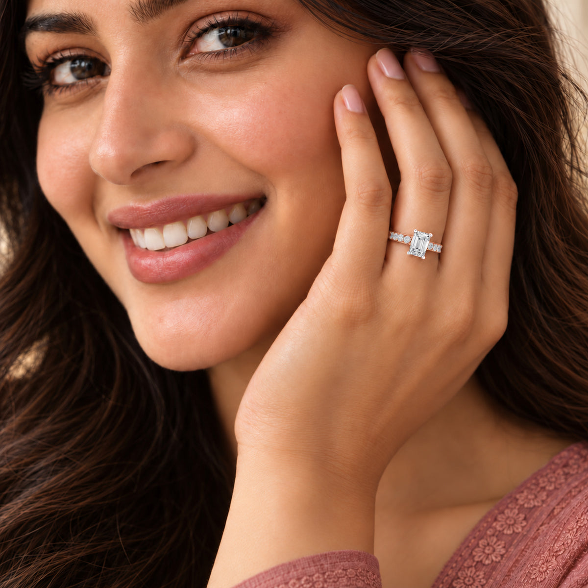 Lorenza Scalloped Emerald Lab Grown Diamond Ring