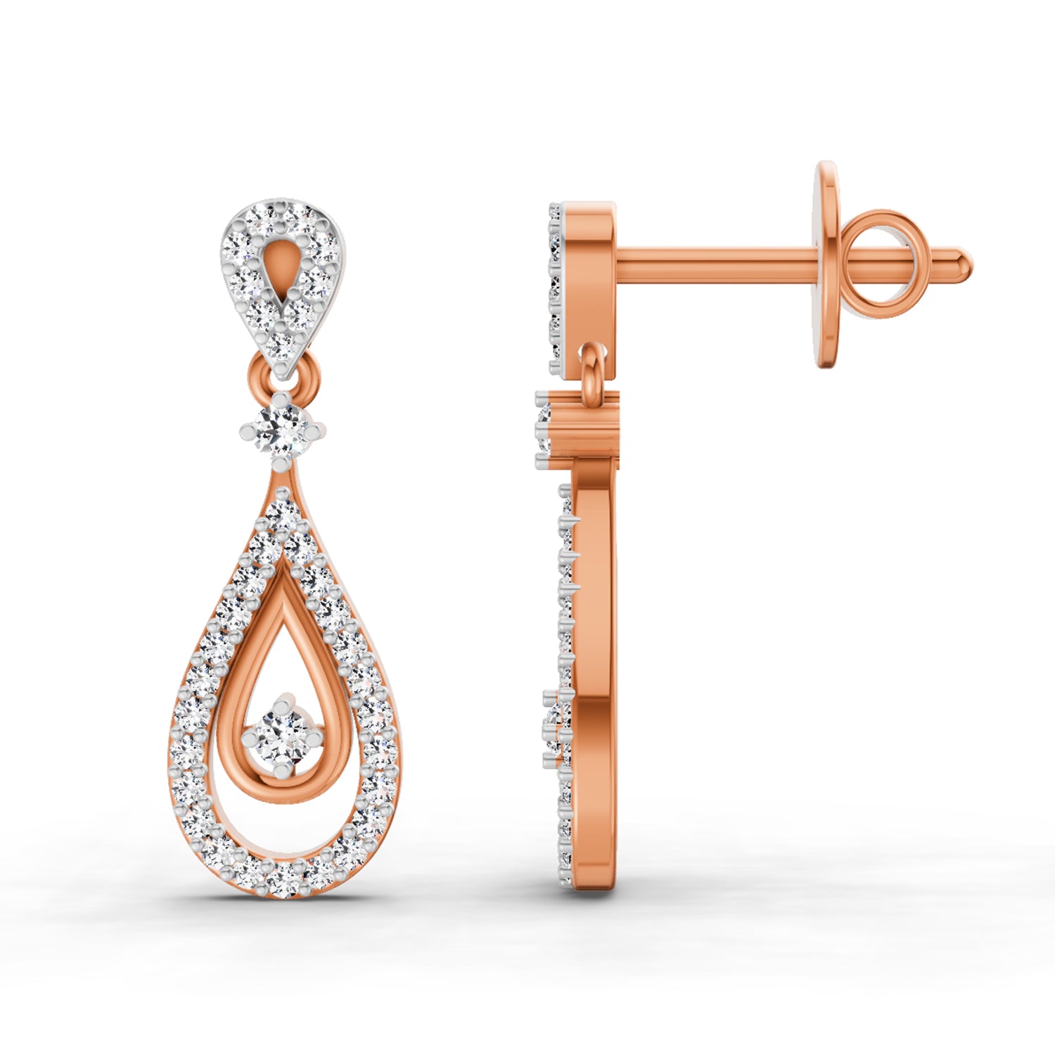 0.21 Carat Dangle Diamond Earrings 14K - Rose Gold