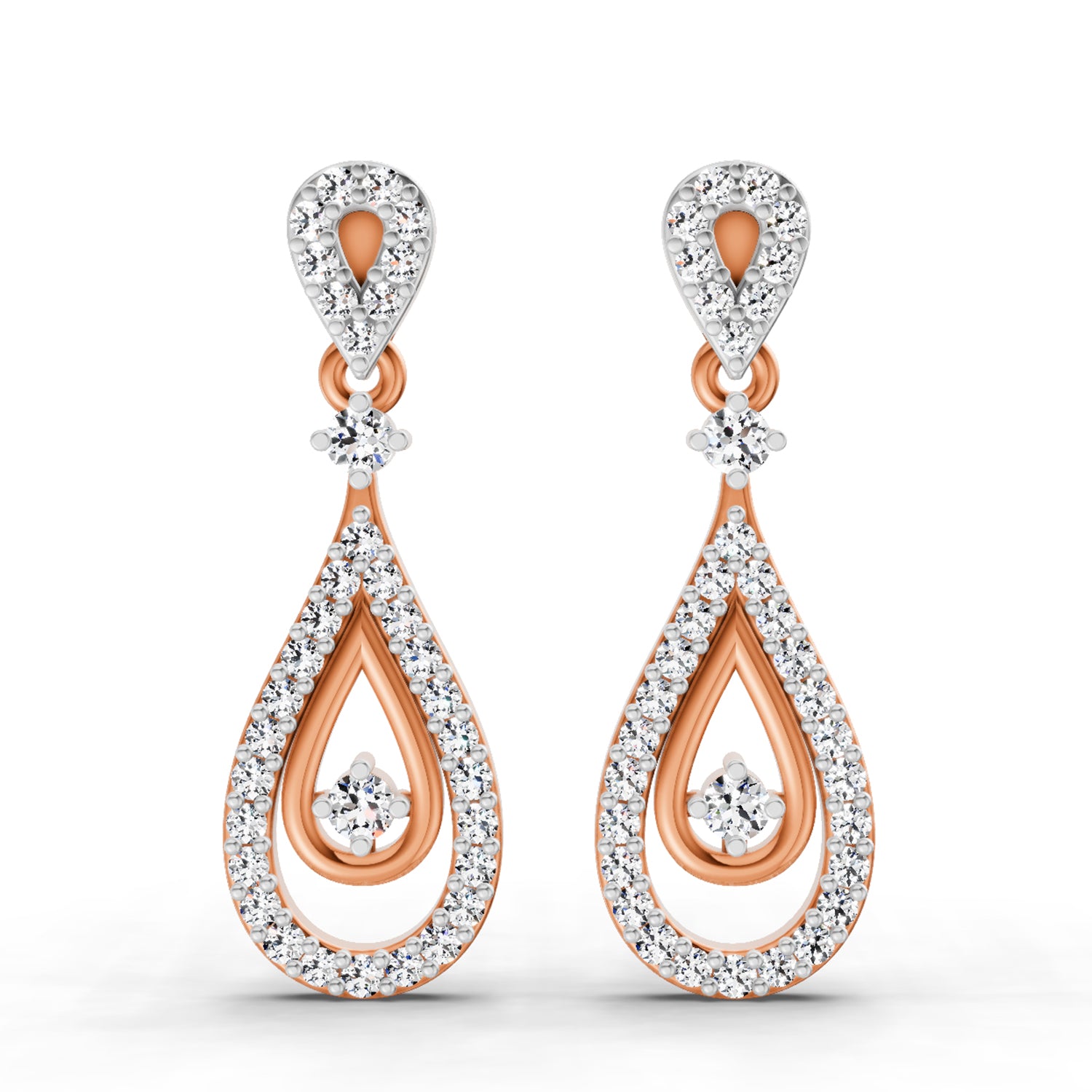 0.21 Carat Dangle Diamond Earrings 14K - Rose Gold