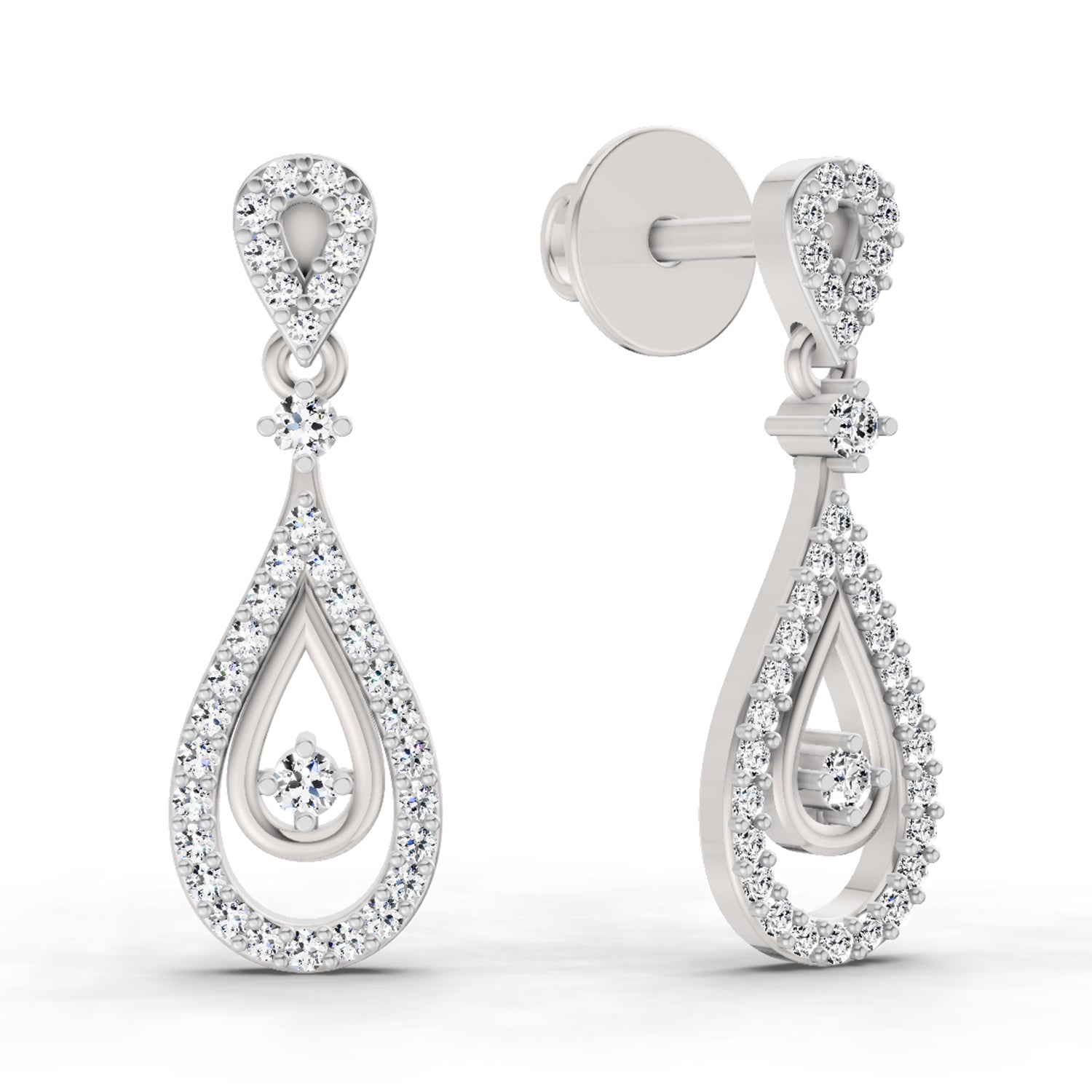 0.21 Carat Dangle Diamond Earrings 14K - White Gold