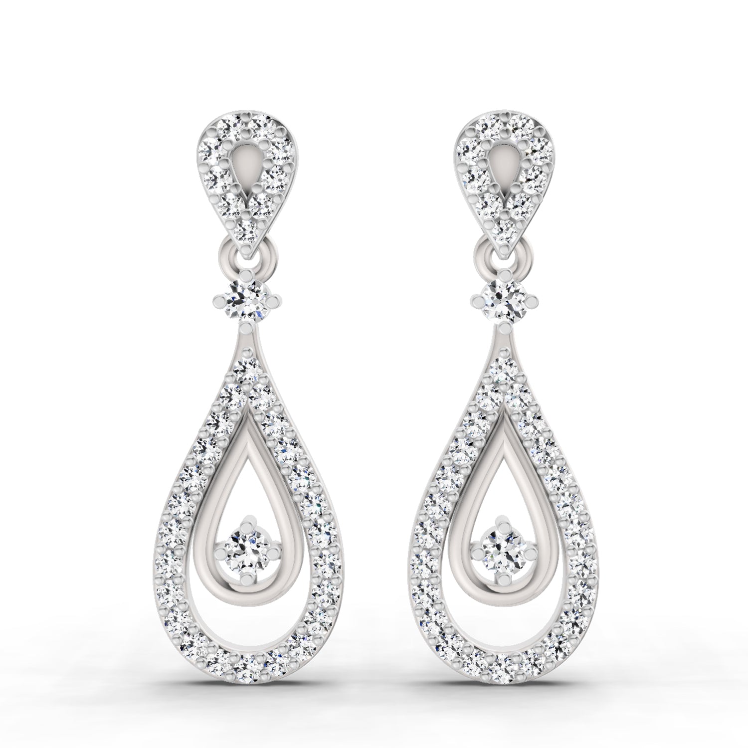 0.21 Carat Dangle Diamond Earrings 14K - White Gold