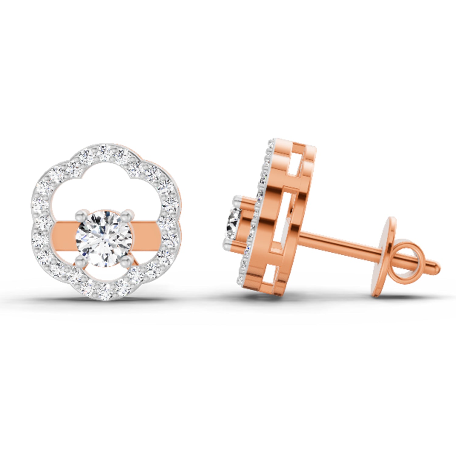 0.94 Carat Halo Diamond Stud Earrings 14K - Rose Gold