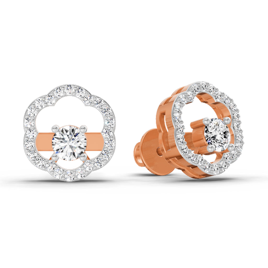 0.94 Carat Halo Diamond Stud Earrings 14K - Rose Gold
