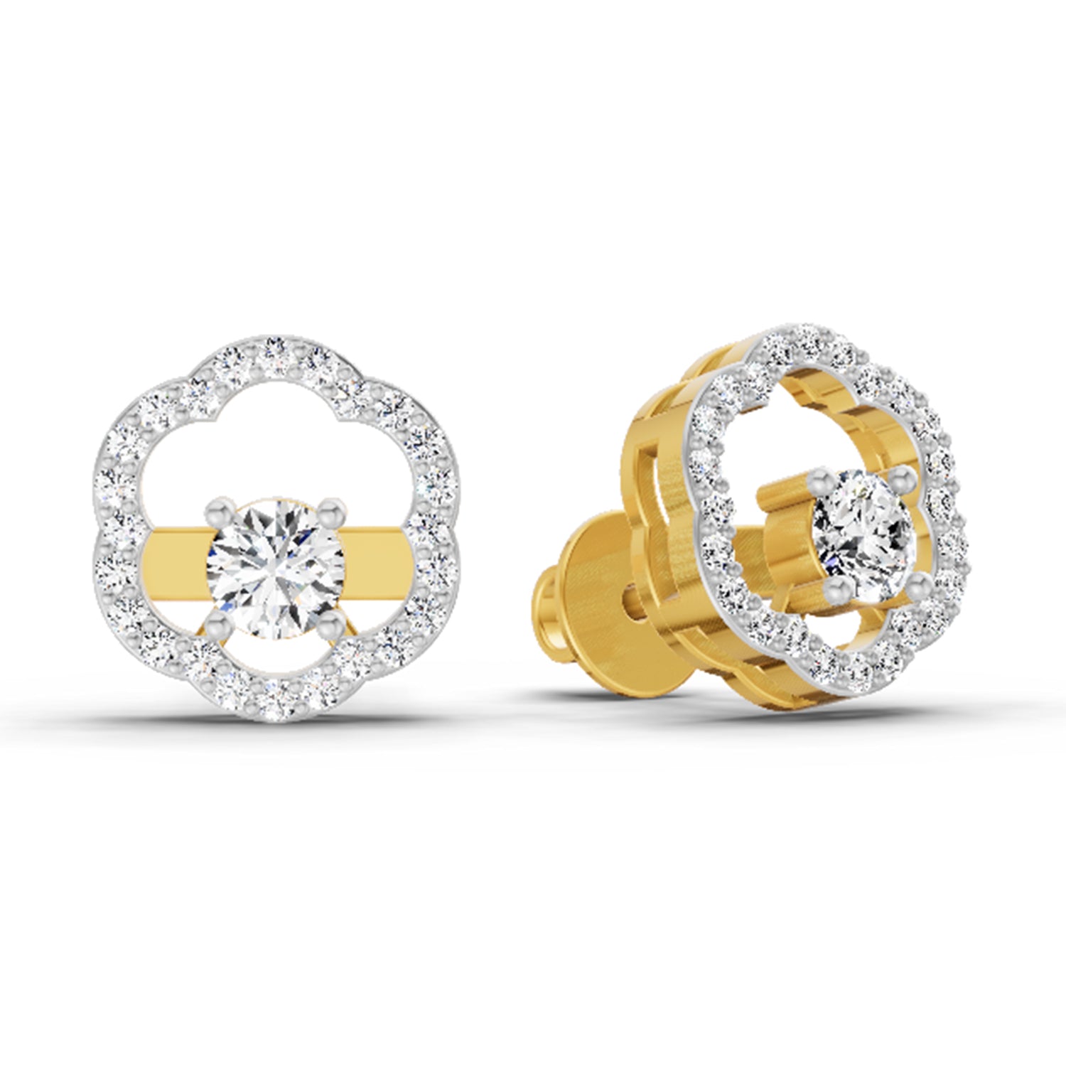 0.94 Carat Halo Diamond Stud Earrings 14K
