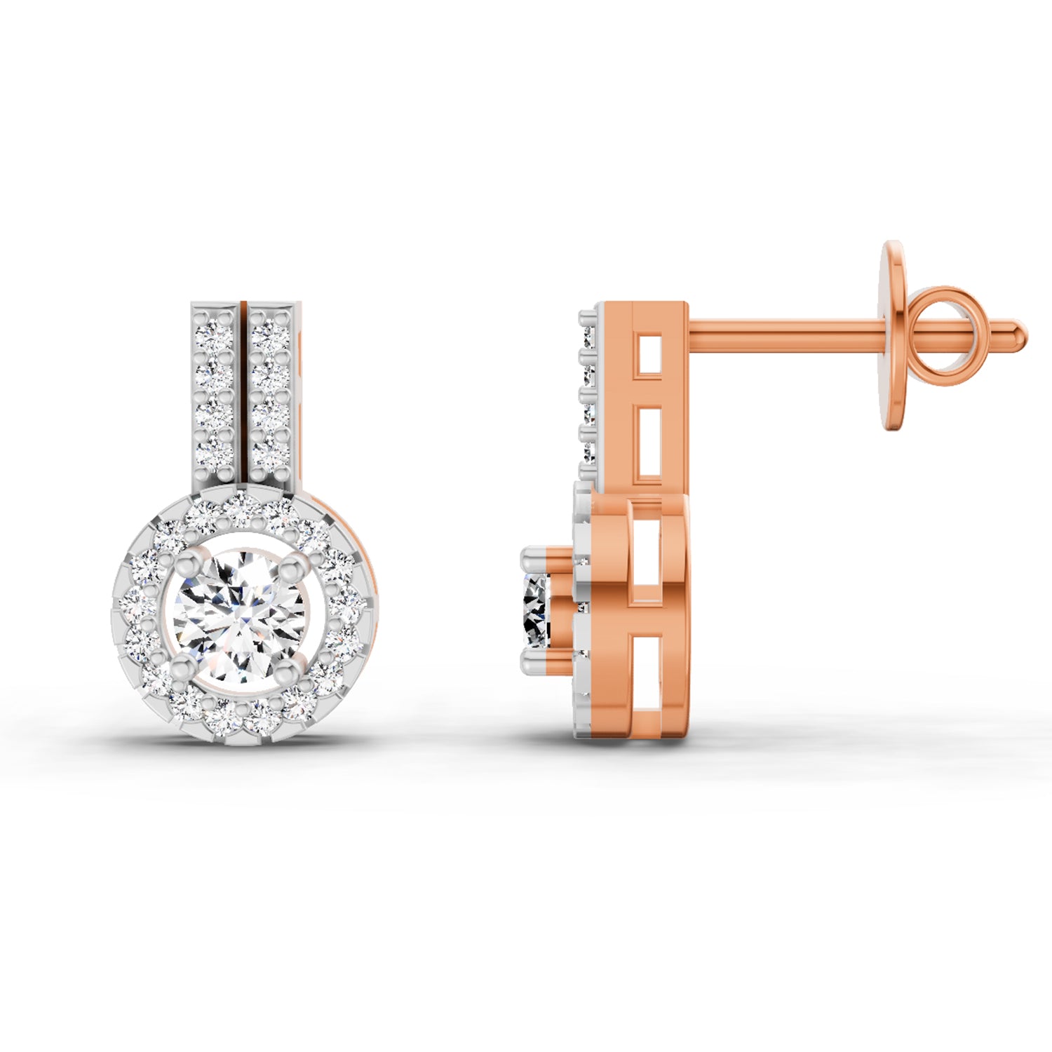 0.88 Carat Solitaire Diamond Stud Earrings 14K - Rose Gold