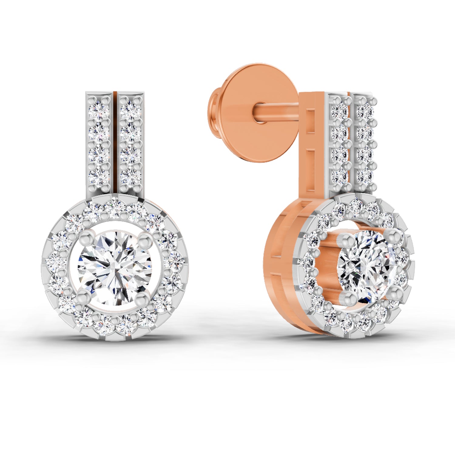 0.88 Carat Solitaire Diamond Stud Earrings 14K - Rose Gold