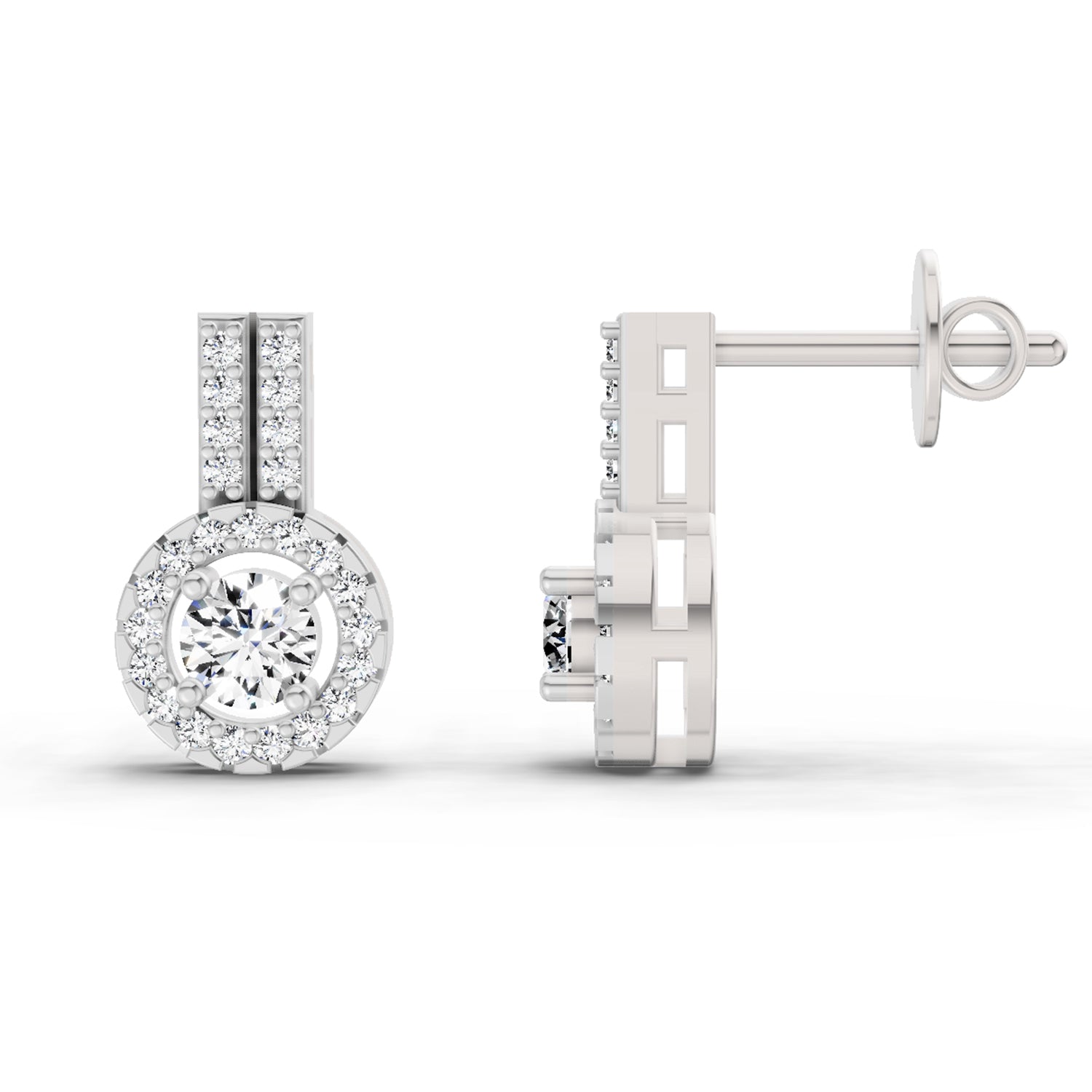 0.88 Carat Solitaire Diamond Stud Earrings 14K - White Gold