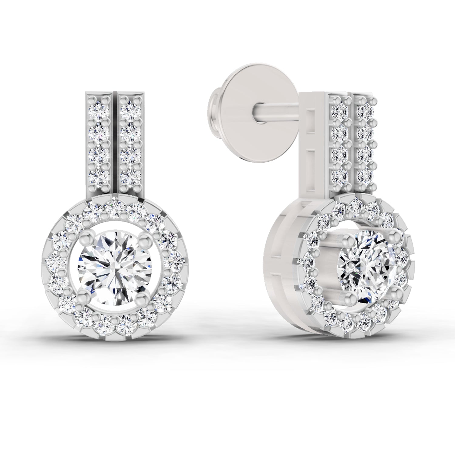 0.88 Carat Solitaire Diamond Stud Earrings 14K - White Gold
