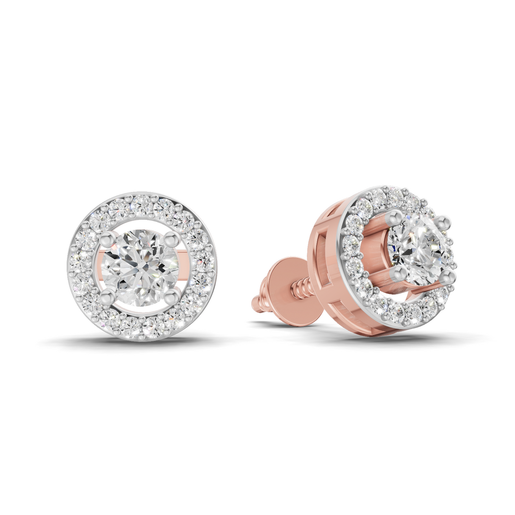 1.04 Carat Round Halo Stud Earrings 14K - Rose Gold