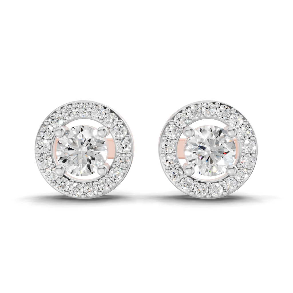 1.04 Carat Round Halo Stud Earrings 14K - Rose Gold