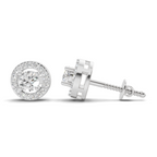 1.04 Carat Round Halo Stud Earrings 14K - White Gold
