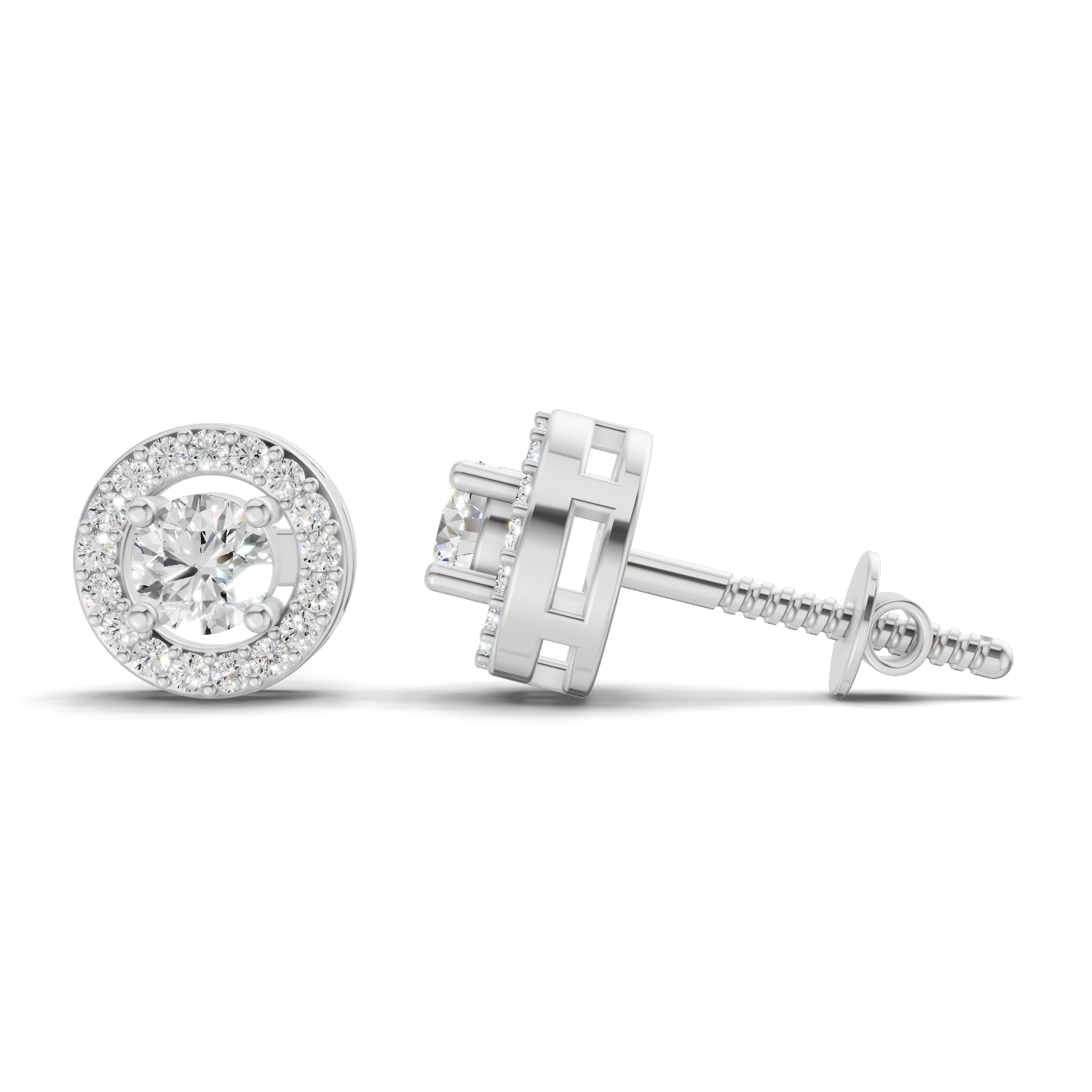 1.04 Carat Round Halo Stud Earrings 14K - White Gold