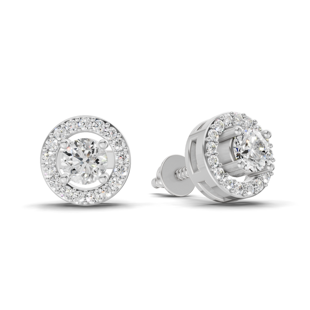 1.04 Carat Round Halo Stud Earrings 14K - White Gold